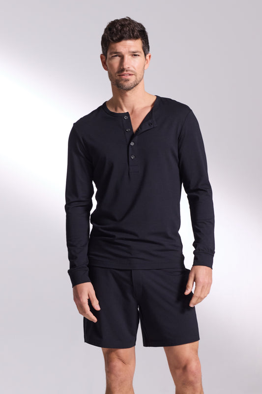 Premium Pyjama Long Sleeve Henley Short Set