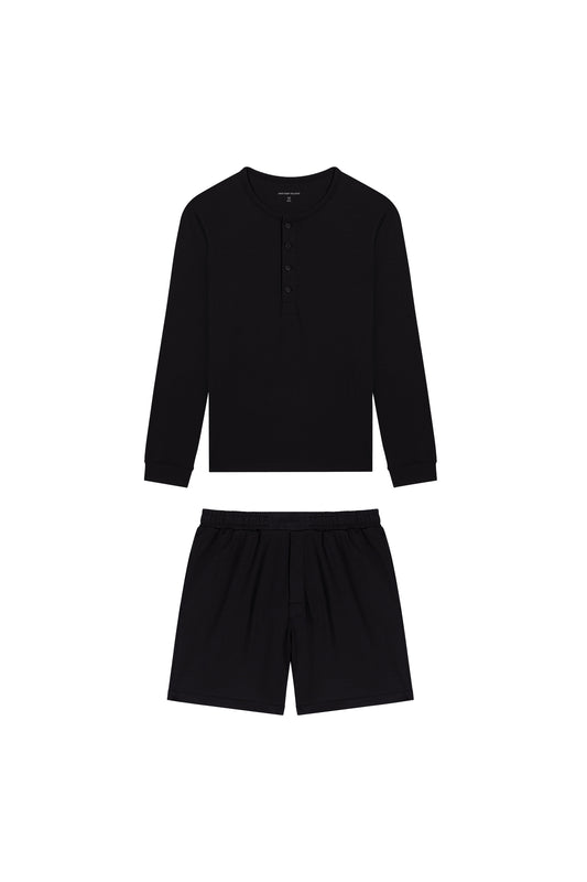 Premium Pyjama Long Sleeve Henley Short Set