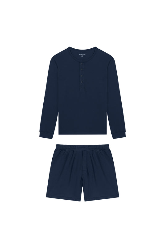 Premium Pyjama Long Sleeve Henley Short Set