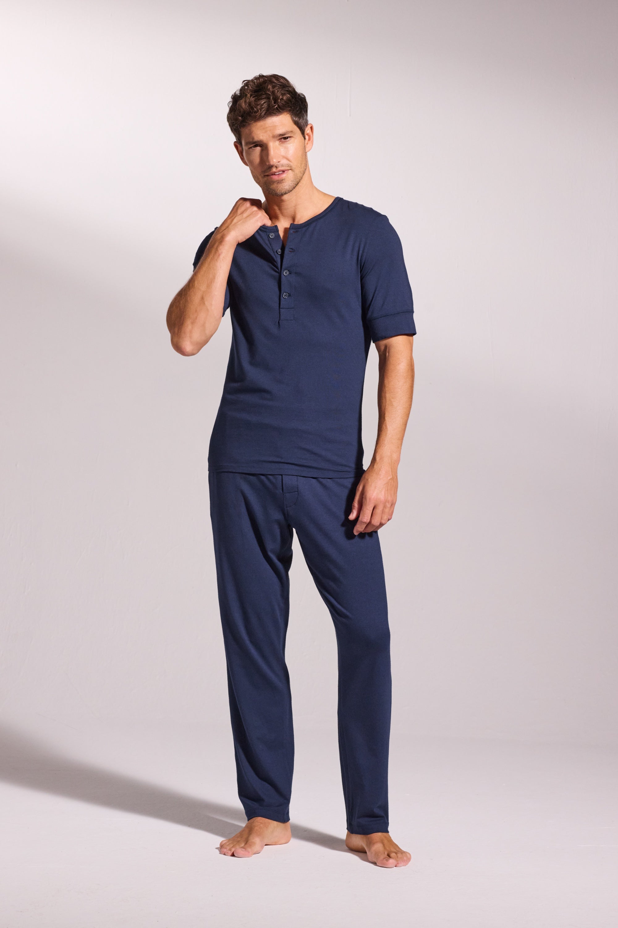 Buy Premium Pyjama Henley Tee Set - Navy | Men's Pyjama Sets | David ...