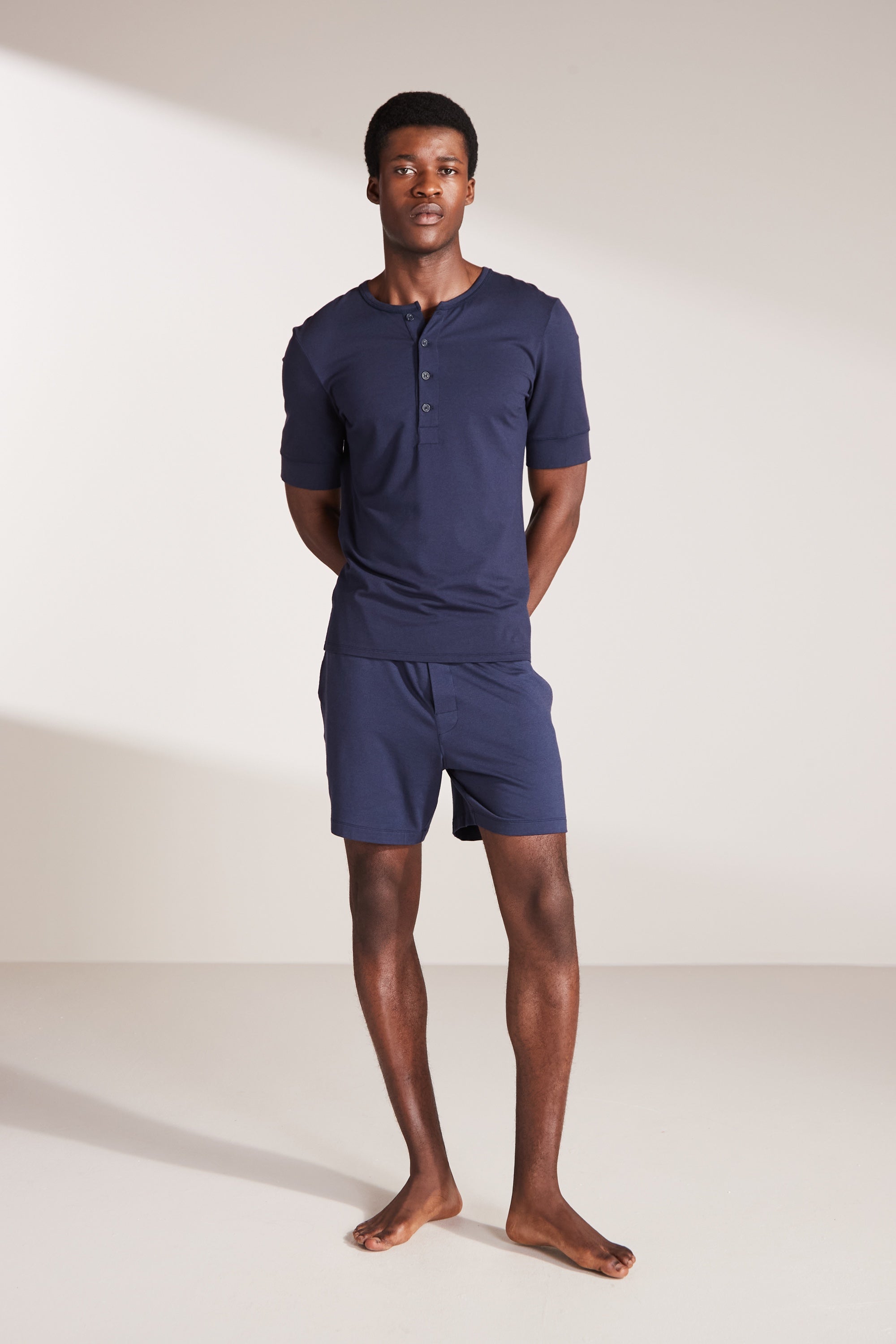 Premium Pyjama Henley Tee Set Navy David Gandy Wellwear